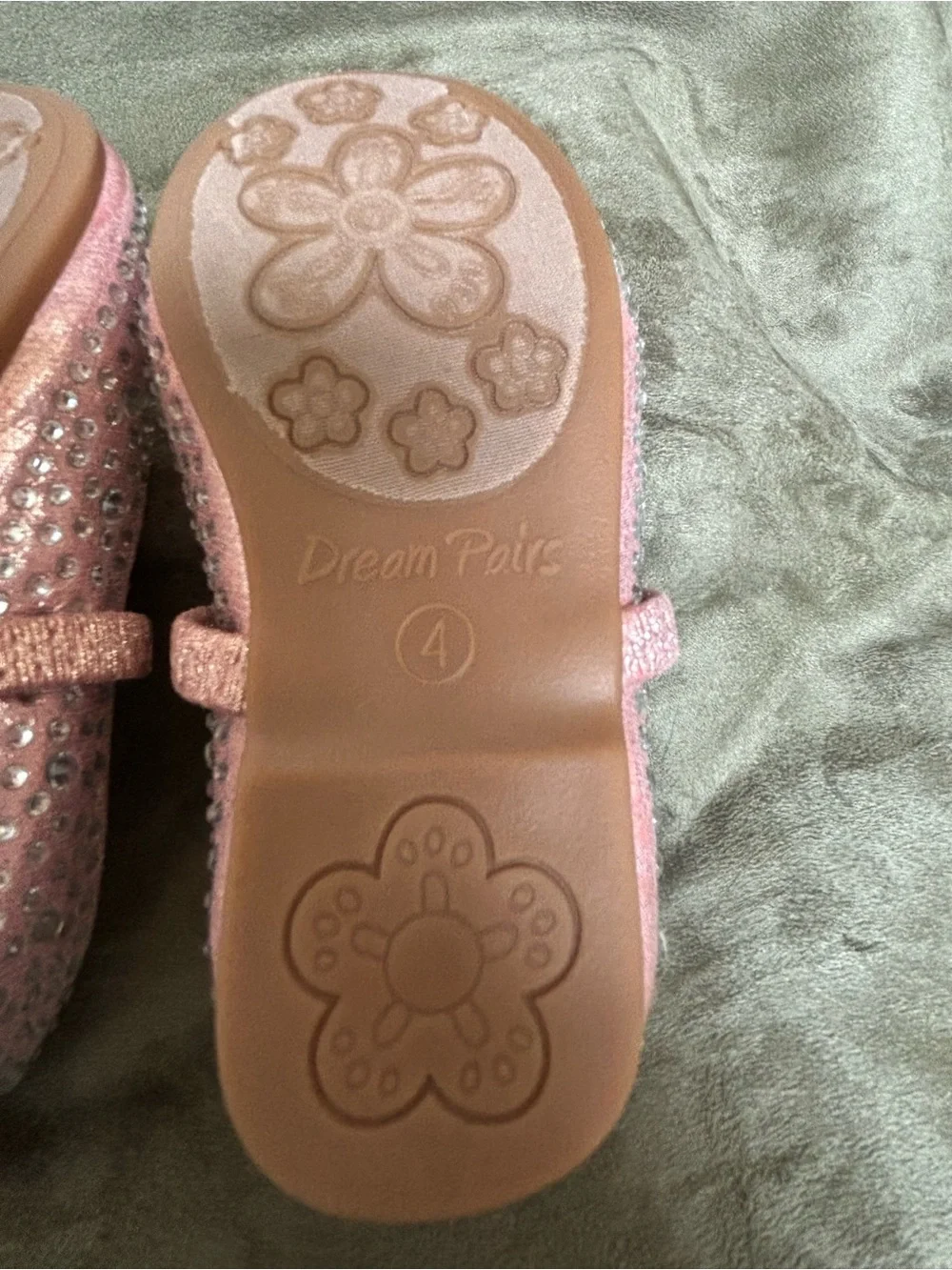 Dream Pairs Pink & Sparkling White Rhinestone Mary Jane Princess Flats Size 4T